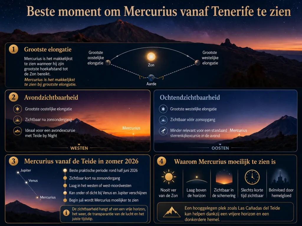 Beste moment om mercurius vanaf Tenerife te zien